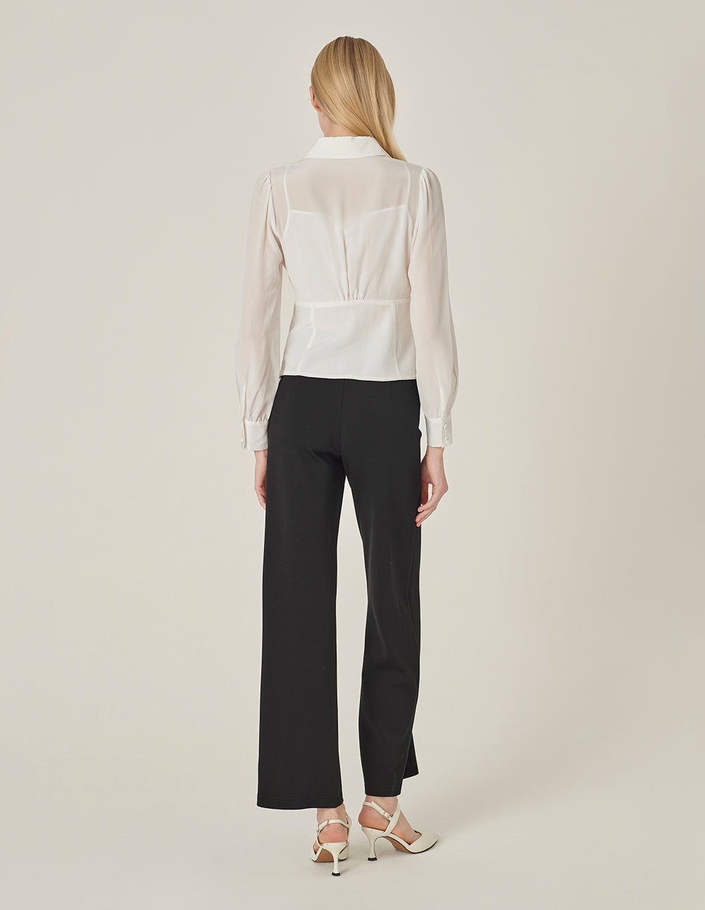 MARYLING V-Shaped Shirt Collar High Waist Slit Silk Top