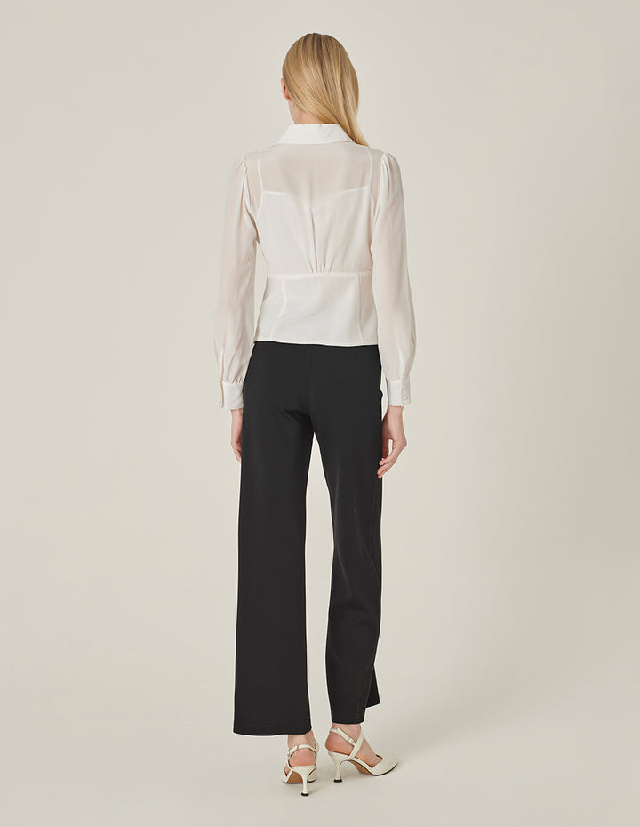 MARYLING V-Shaped Shirt Collar High Waist Slit Silk Top