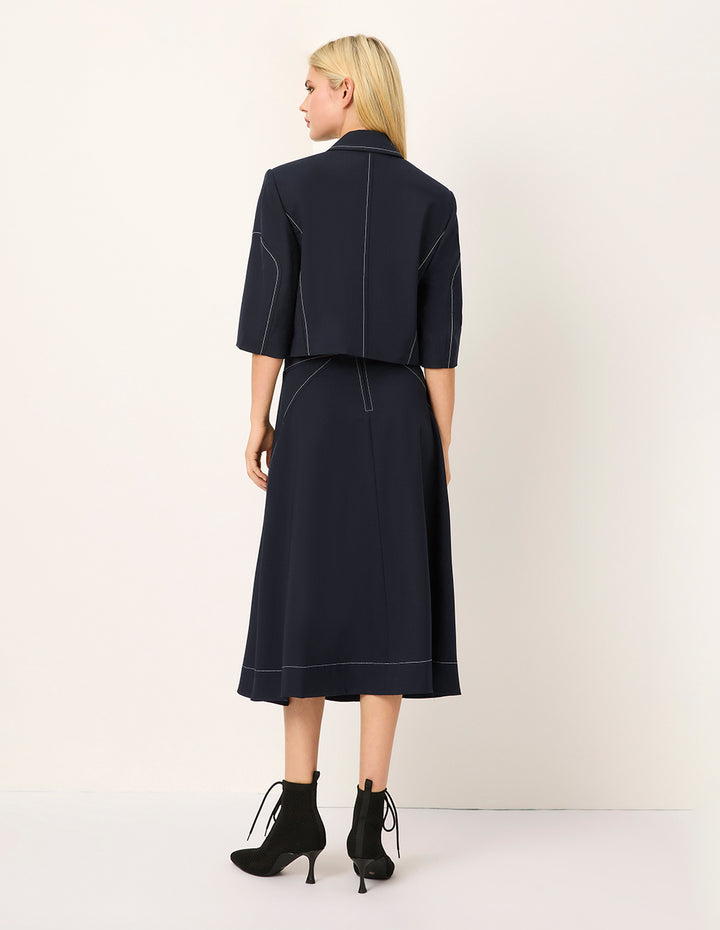 MARYLING Peaked Lapel Double-Breasted White Trim 3/4 Sleeve Jacket