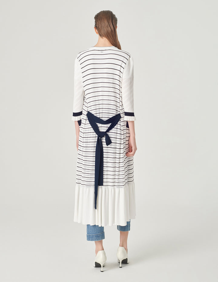 MARYLING Contrast Colour V-Neck Long Knitted Cardigan