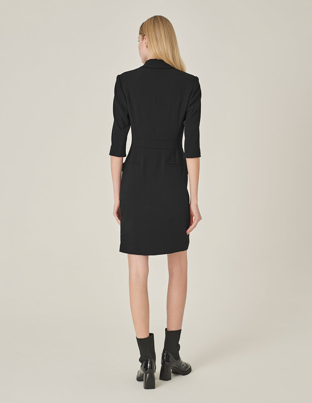 MARYLING Black Lapel Double-Breasted Suit Dress