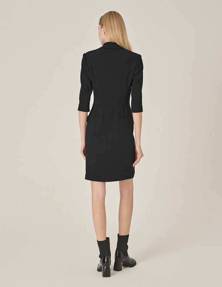 MARYLING Black Lapel Double-Breasted Suit Dress