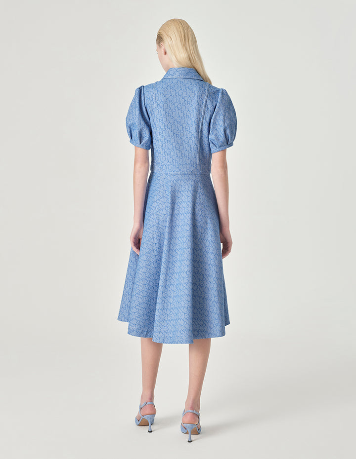 MARYLING Logo Jacquard Denim Short Sleeve Dress