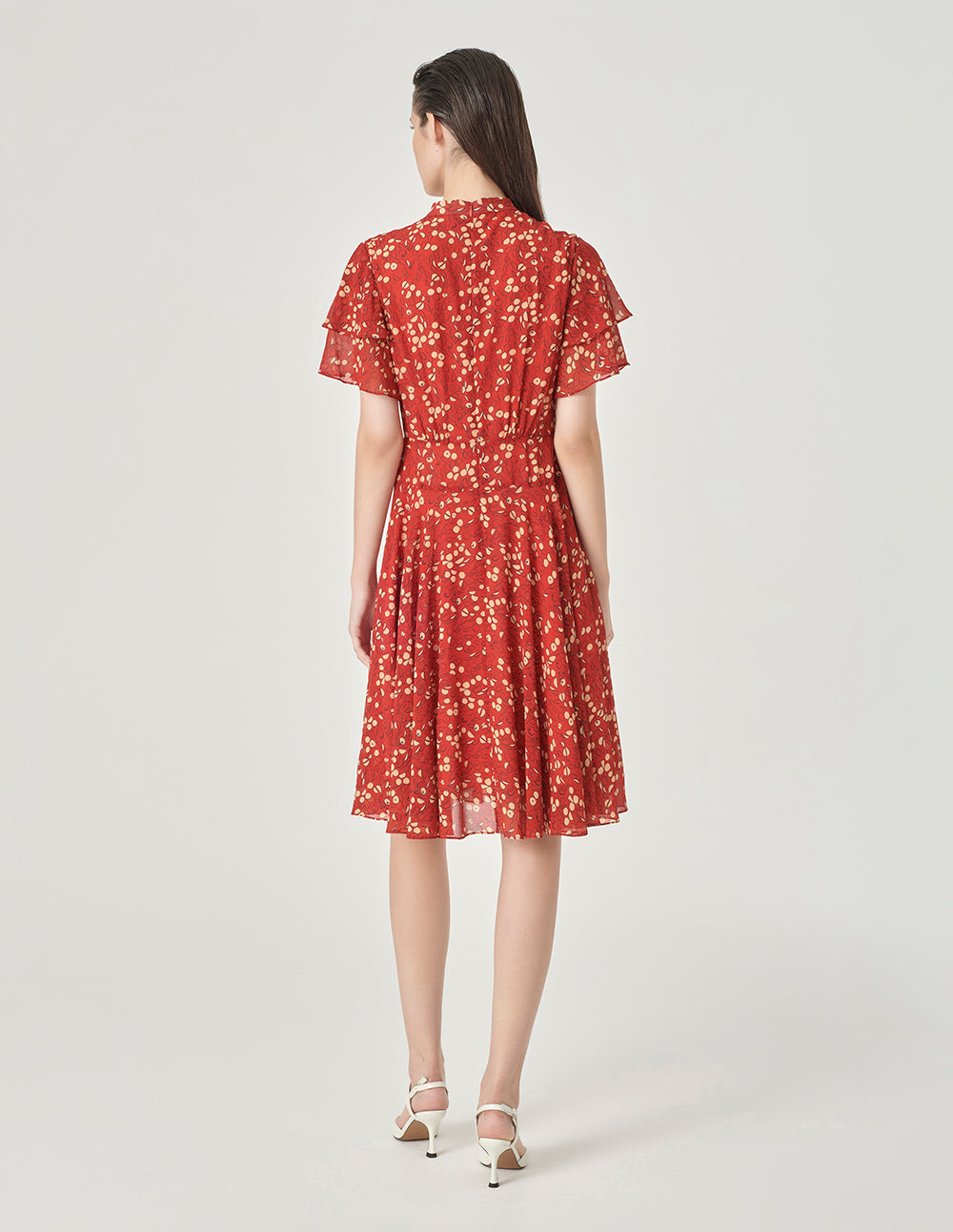 MARYLING Ruffle Bow Neck Short Sleeve Dress