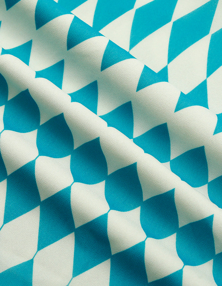 MARYLING V-Neck Puff-Sleeve Front-Tie Print Pleated Midi Dress