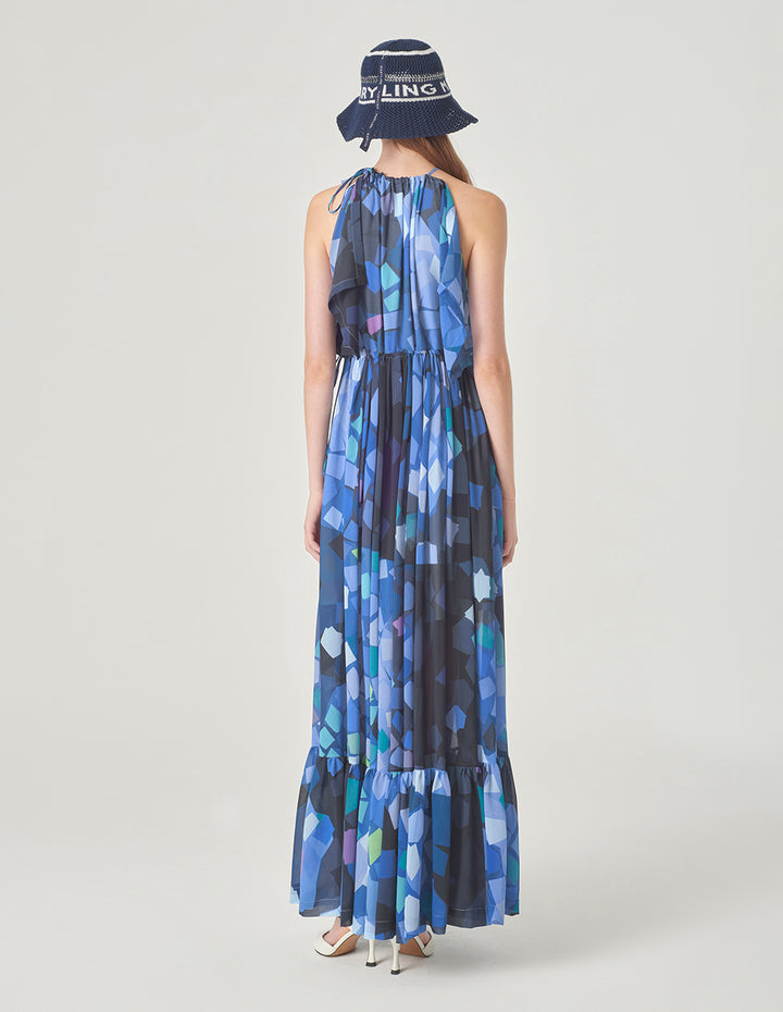 MARYLING Drawstring Collar Halterneck Dress