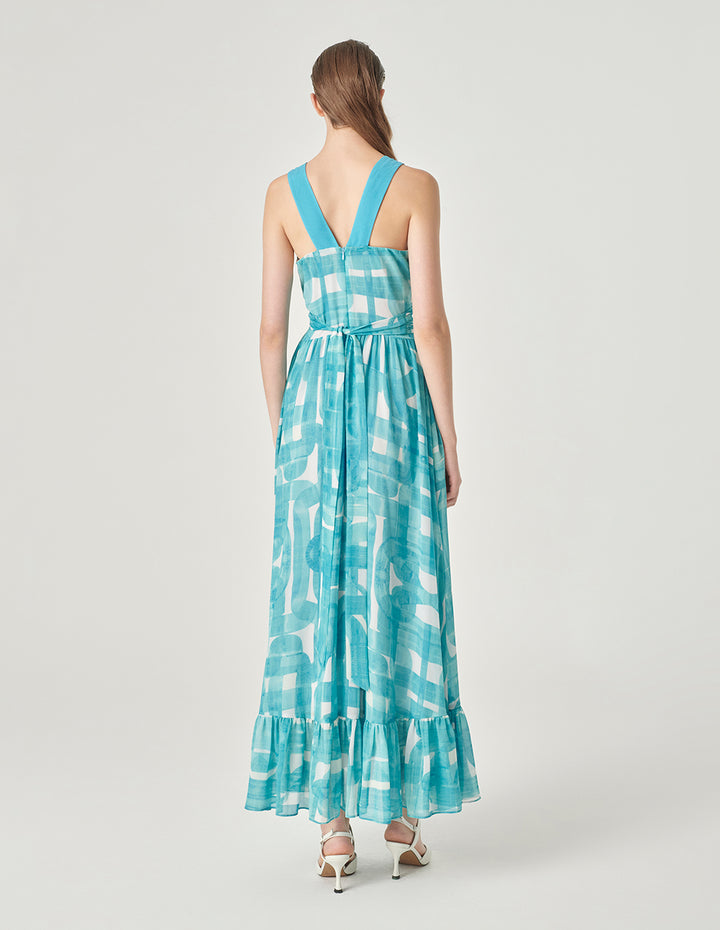 MARYLING Sleeveless Ruffled Hem Printed Dress