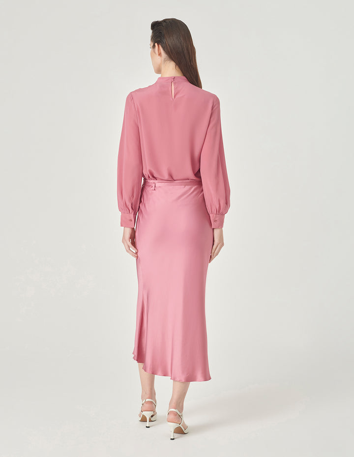 MARYLING Pink Stand Collar Ruffle Top