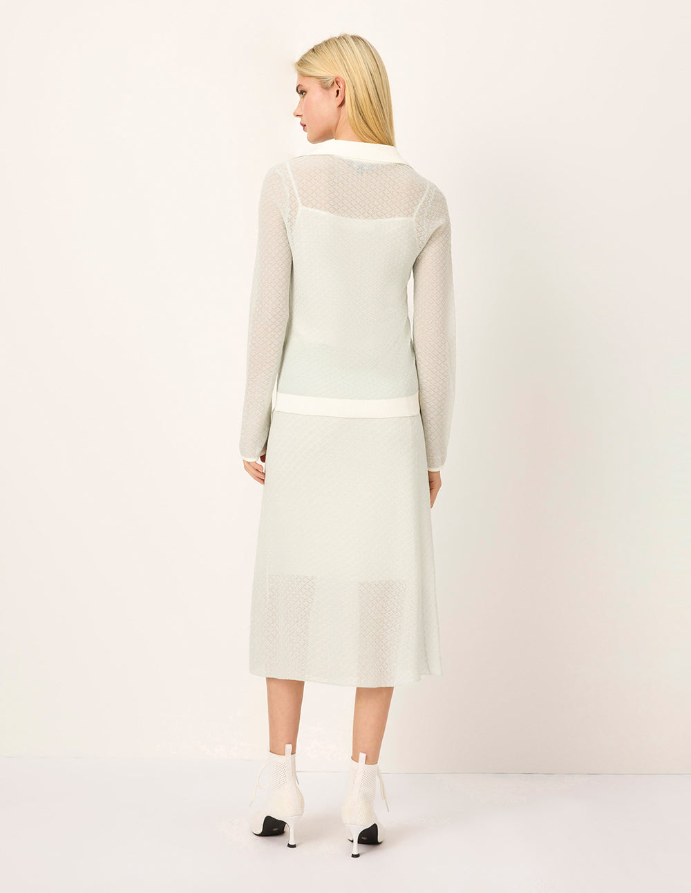 MARYLING Lapel Long Sleeve White Stripe-Trimmed Knitted Cardigan