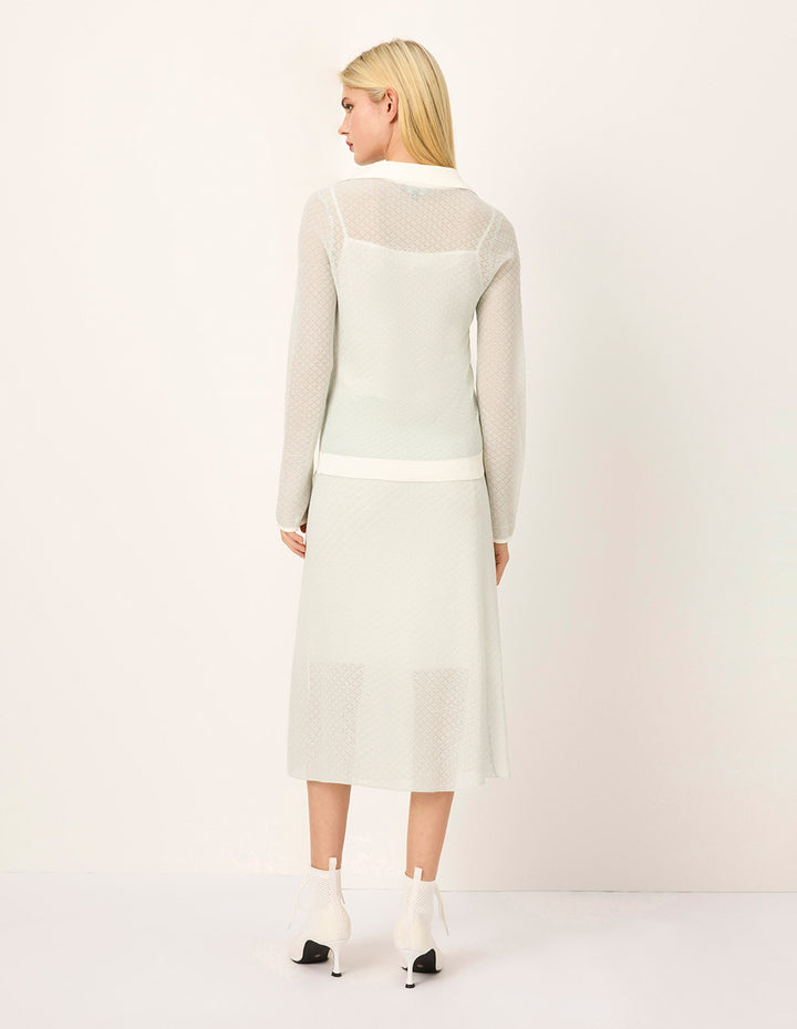 MARYLING Lapel Long Sleeve White Stripe-Trimmed Knitted Cardigan