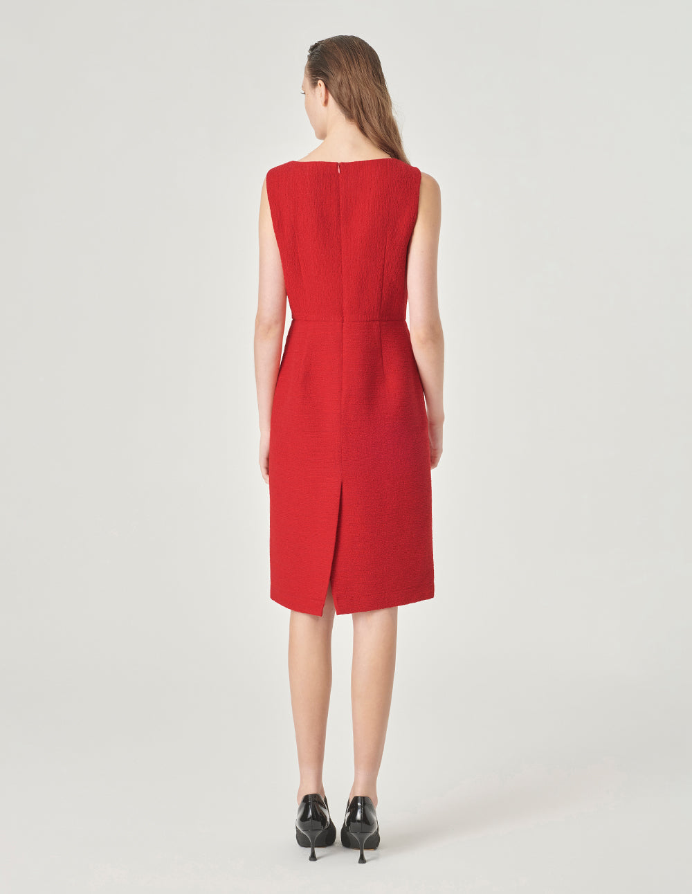 MARYLING Red Square V-Neck Tweed Vest Dress