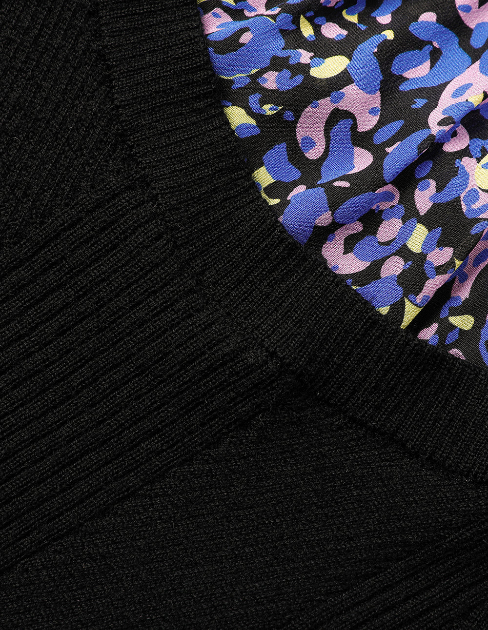 MARYLING Ribbon Silk Printed Top Patchwork Knitted Vest