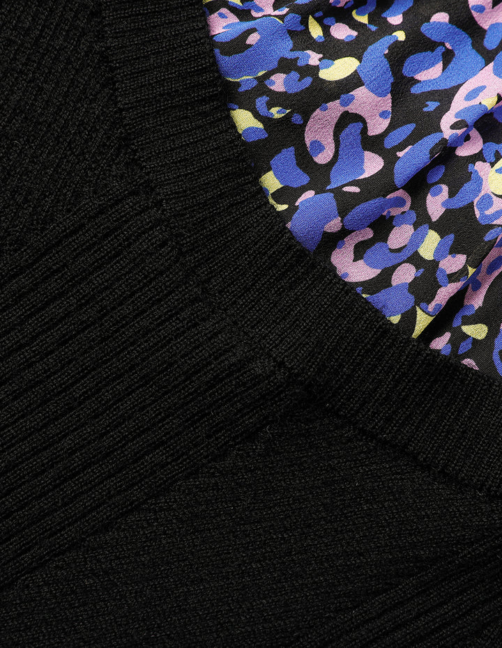 MARYLING Ribbon Silk Printed Top Patchwork Knitted Vest