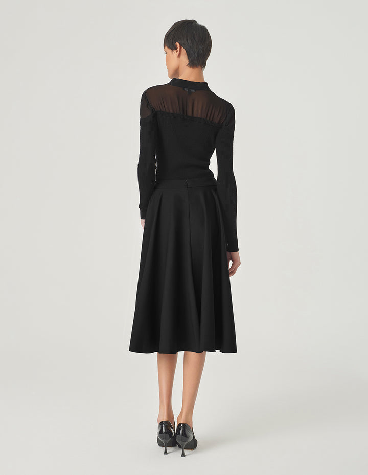 MARYLING Black Knit Woven Top Strappy Top