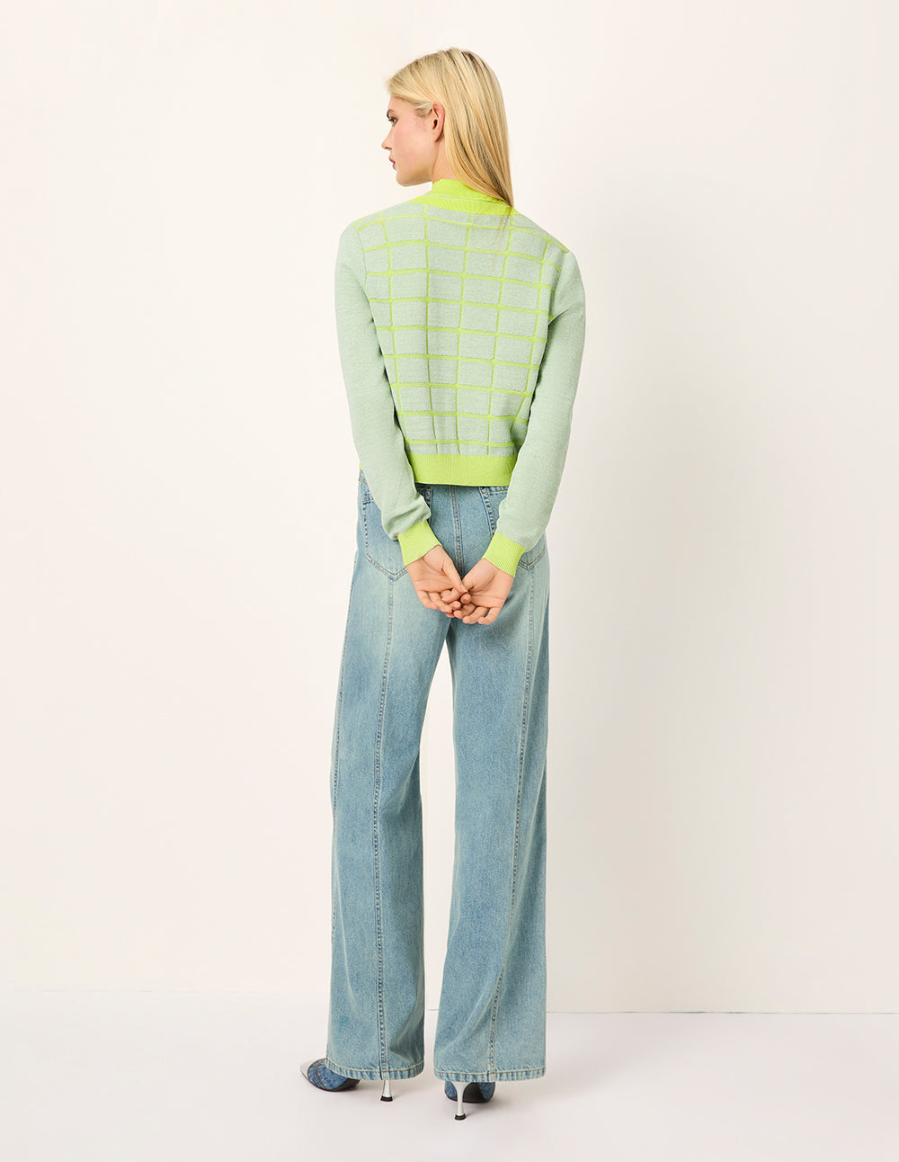 MARYLING Half-Turtleneck Plaid Floral Embroidery Knit Vest