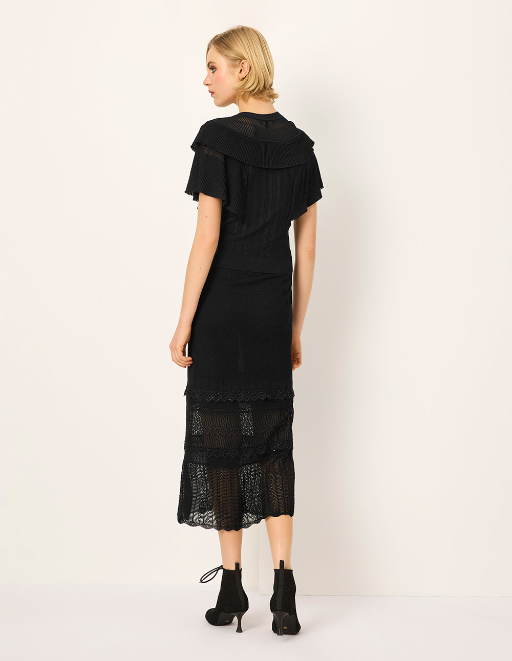 MARYLING Straight Lace Insert See-Through Knee-Length Skirt