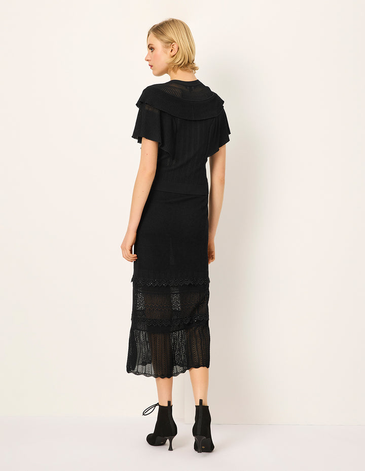 MARYLING Straight Lace Insert See-Through Knee-Length Skirt