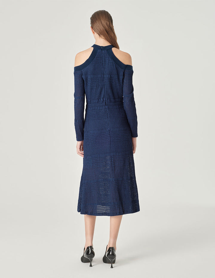 MARYLING Dark Blue Off-Shoulder Slim Fit Fishtail Lace Dress