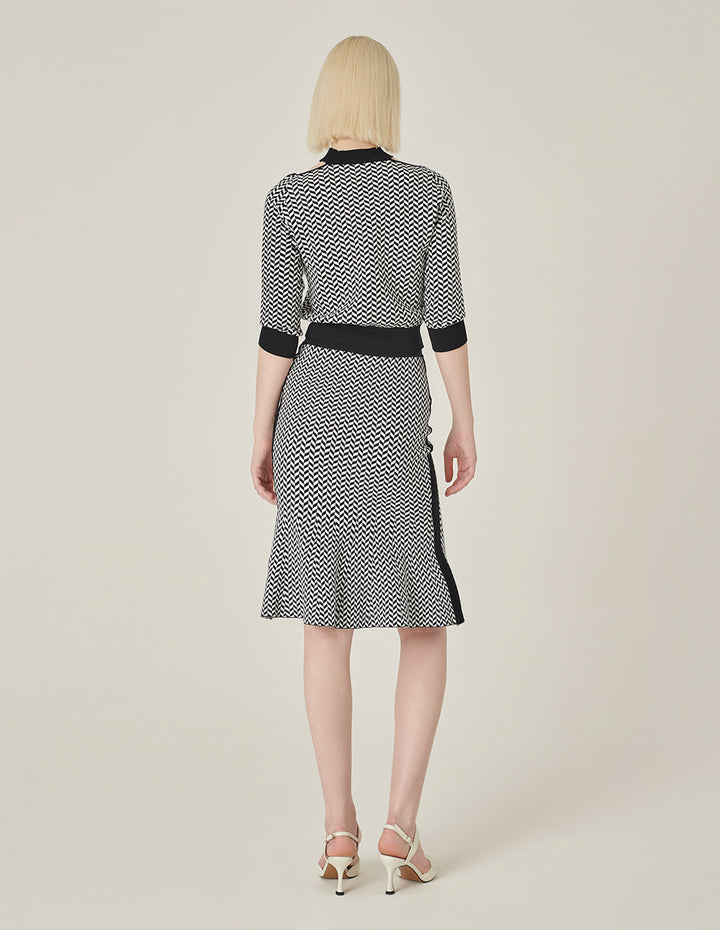 MARYLING Black And White Herringbone Fishtail Wool Knitted Skirt