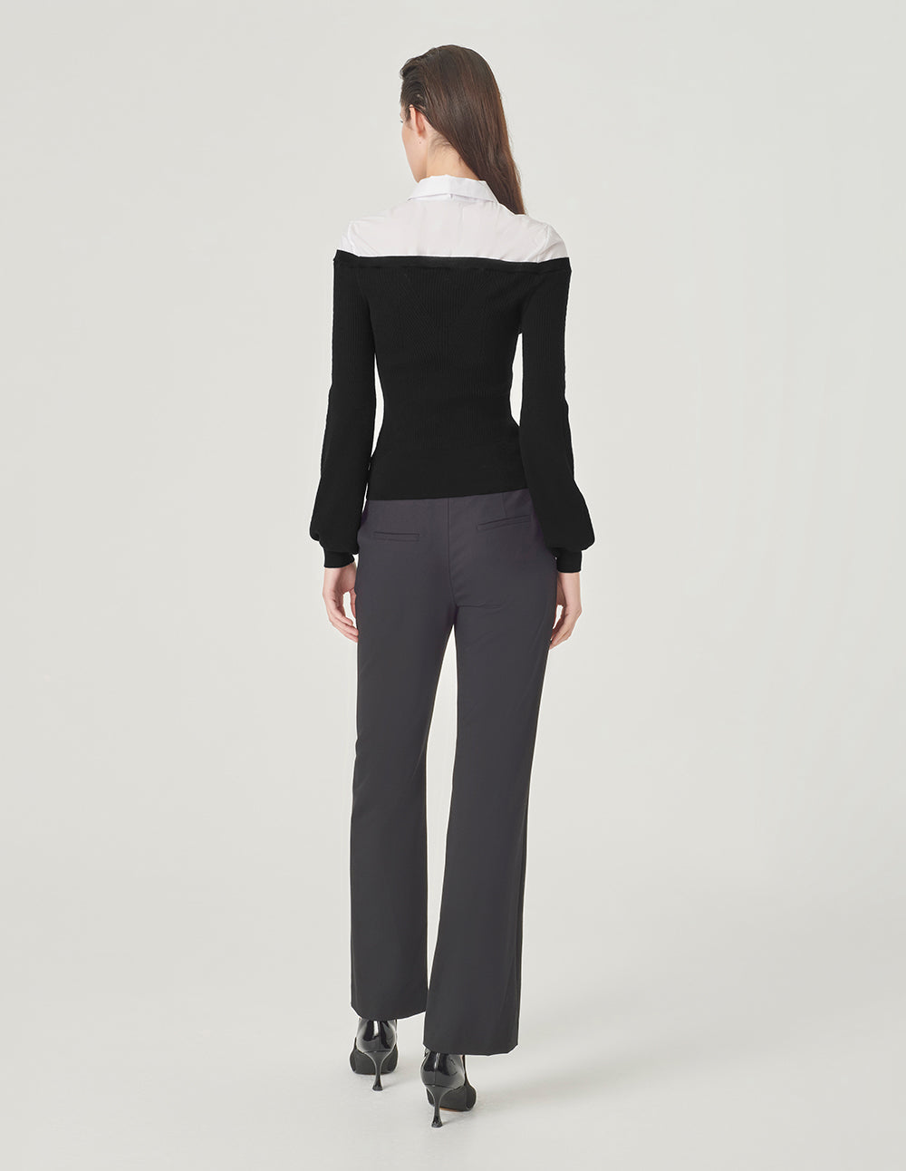 MARYLING Black And White Contrast Needle Shuttle Shirt