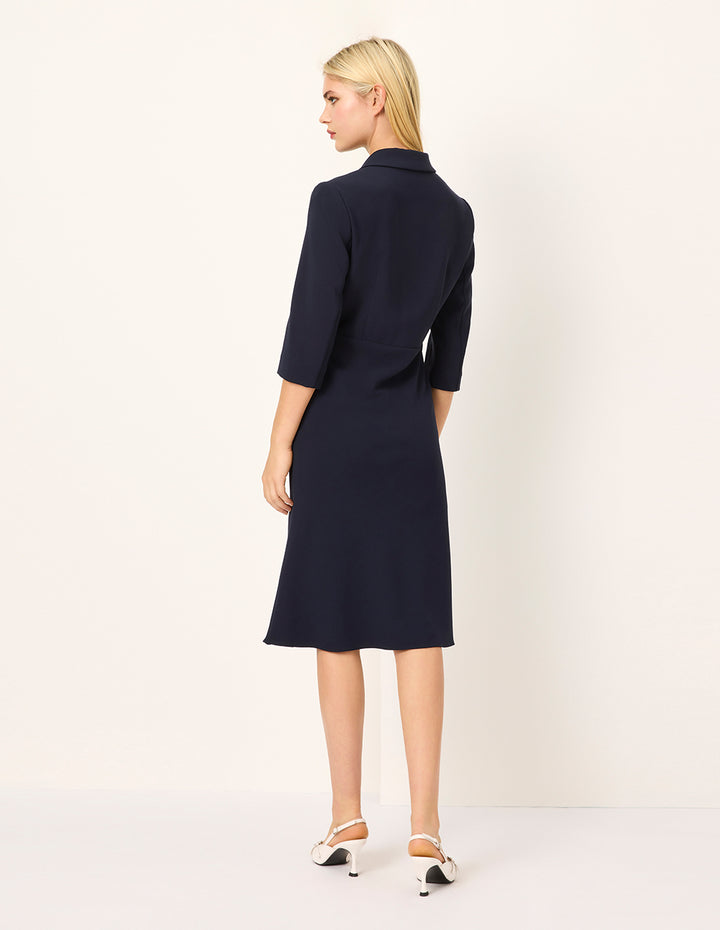 MARYLING Lapel 1/2 Sleeves Wrap Midi Fish Tail Dress