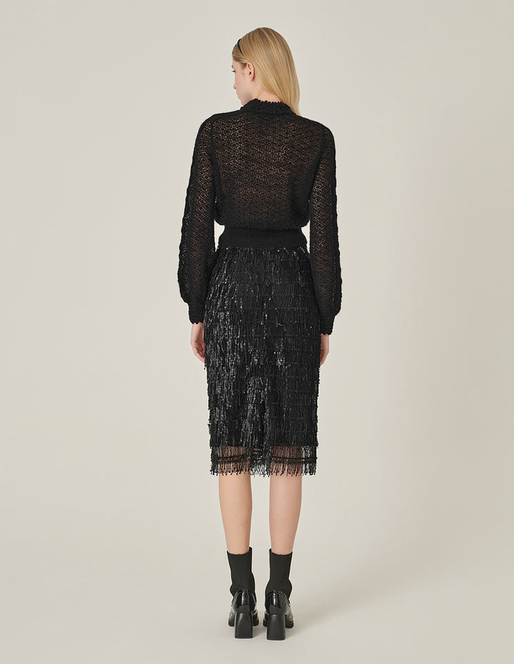 MARYLING Crew-Neck Hollow Long-Sleeve Mohair Knitted Pullover