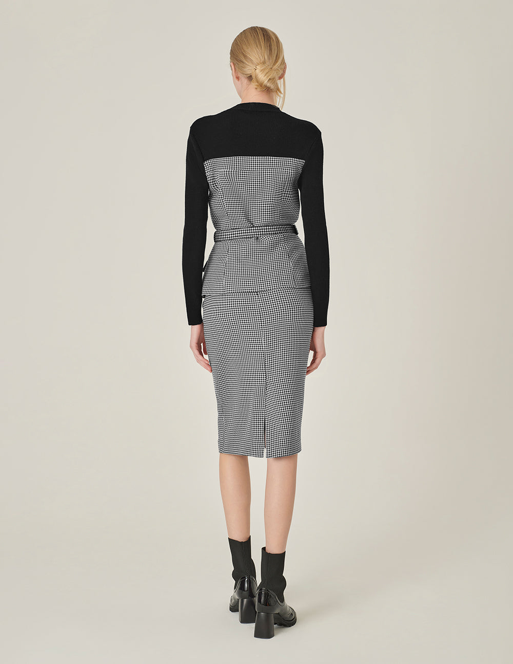 MARYLING Houndstooth Straight-Fit Bodycon Knee-Length Skirt