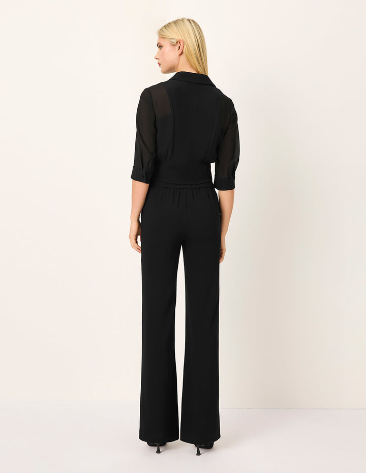 MARYLING Lapel Mid-Sleeve Belted Cropped Top