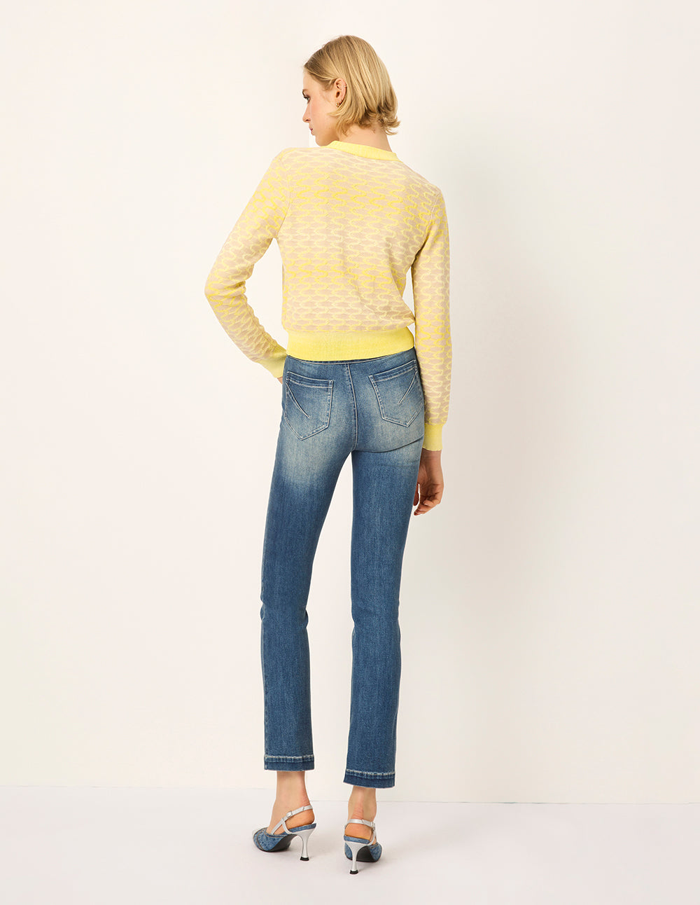 MARYLING Gradient Yellow V-Neck Long Sleeve Knit Cardigan