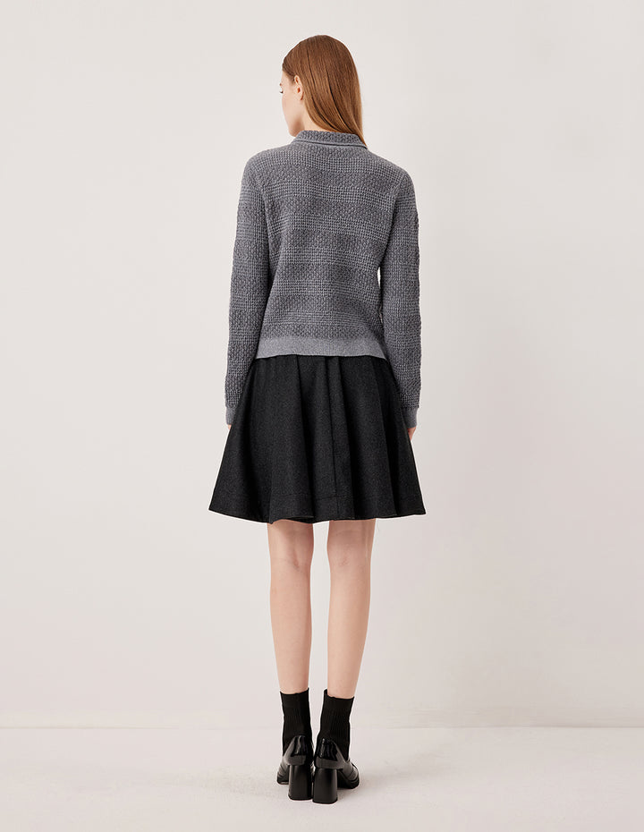 MARYLING A-Line High-Waisted Pleated Wool Silk Blend Midi Skirt