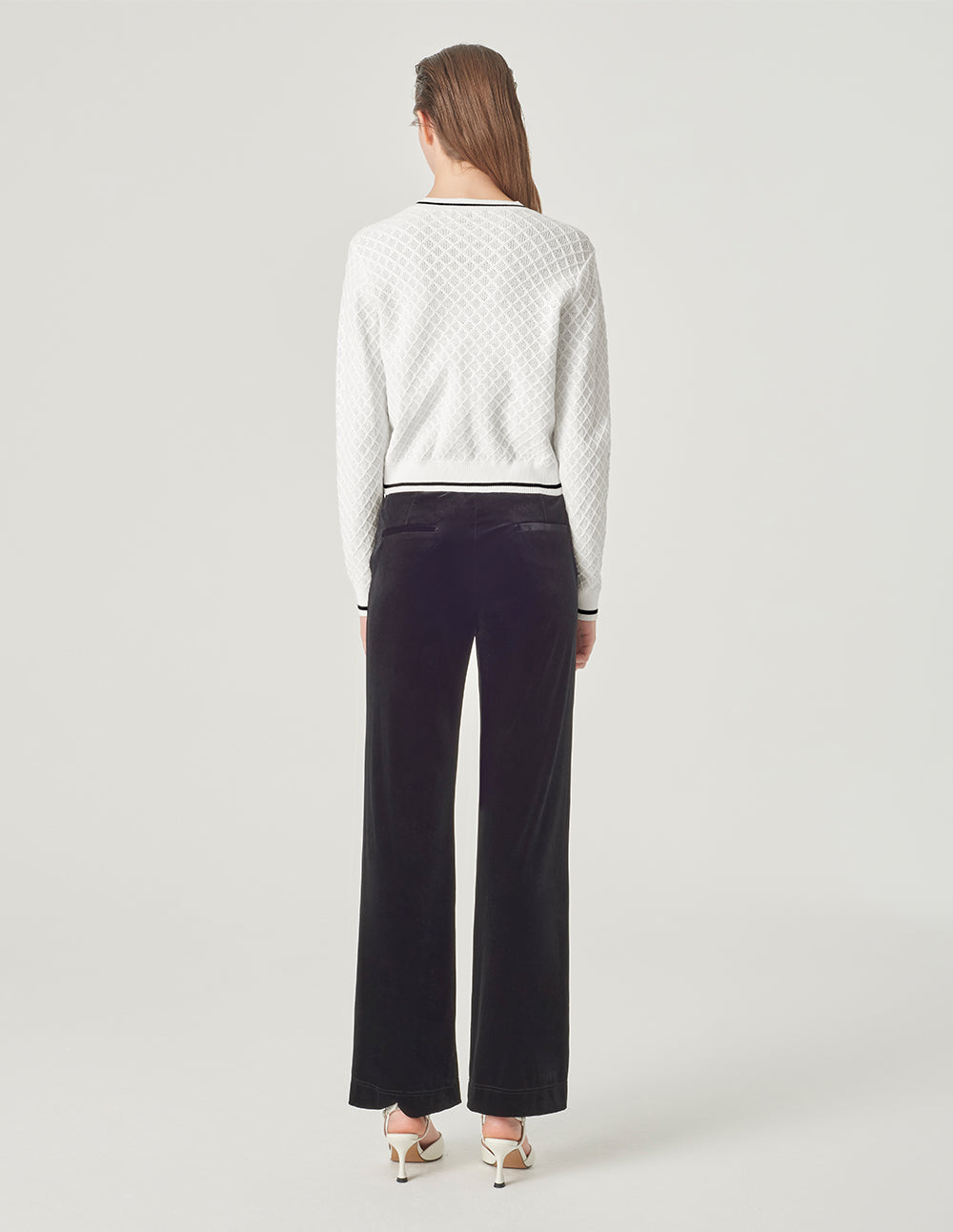 MARYLING Round Neck White Knitted Cardigan