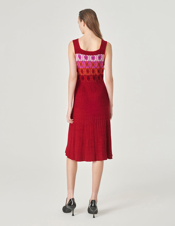 MARYLING Red Berry Plaid Knitted Dress