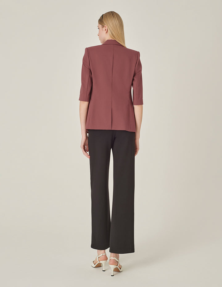 MARYLING Brick Red Peaked Lapel 3/4 Sleeve Single-Breasted Blazer
