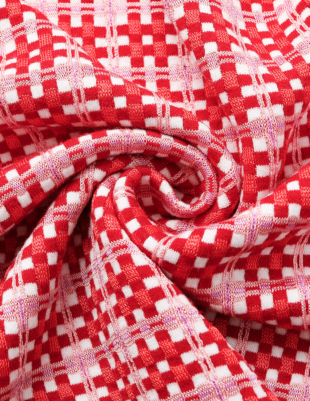 MARYLING V-Neck Red & White Checkered Long Sleeve Cardigan