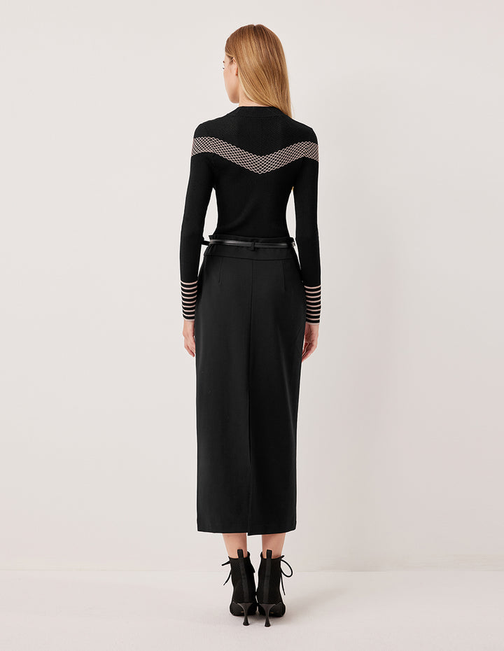 MARYLING Half-Turtleneck Long-Sleeve Diamond Pattern Fitted Knit Pullover