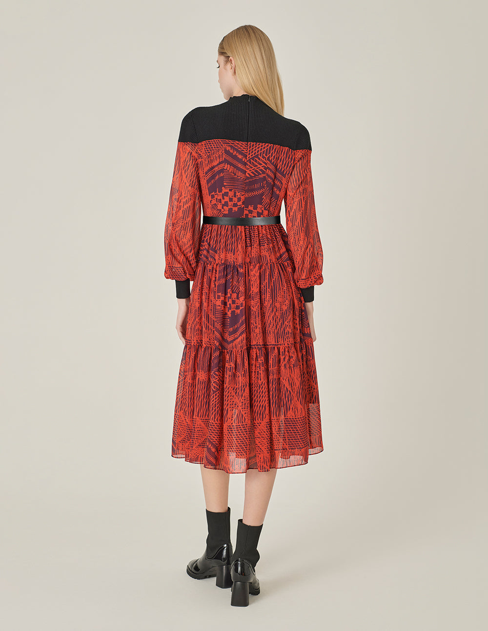 MARYLING Patchwork Knit Print Midi Dress