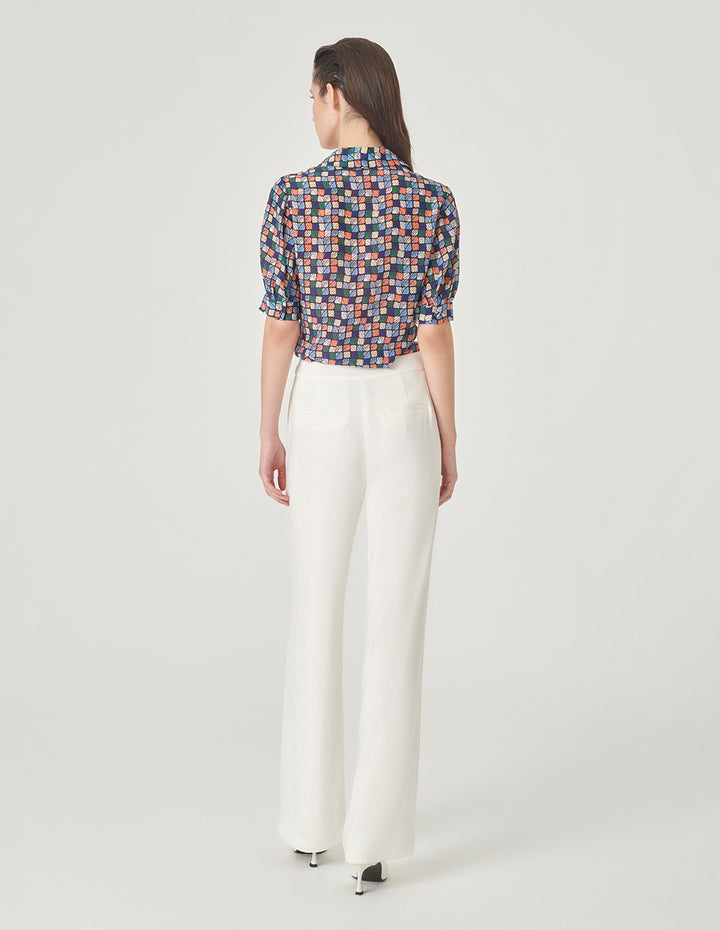 MARYLING V-Neck Shirt Silk Printed Top