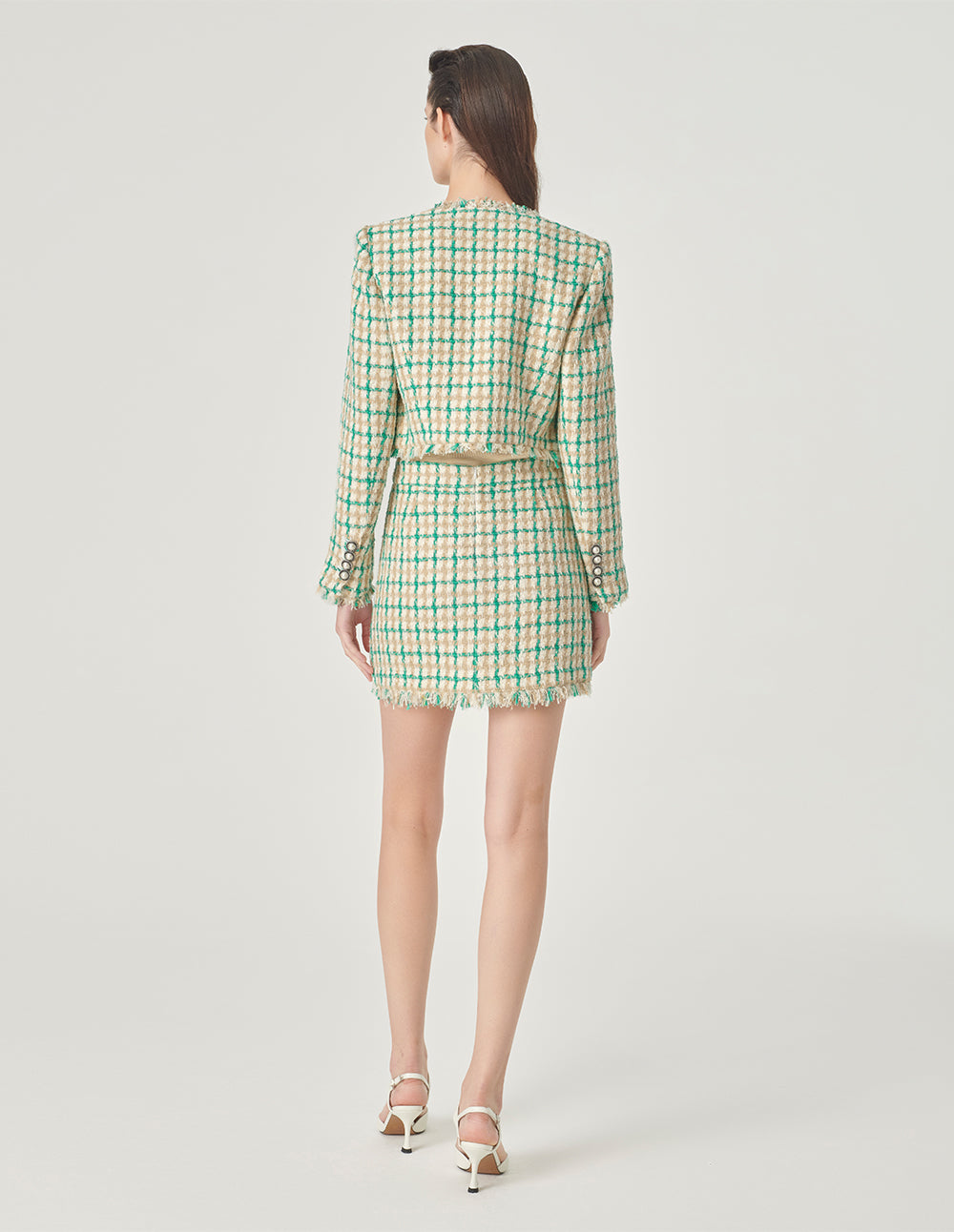 MARYLING Plaid Tweed Small A Line Skirt