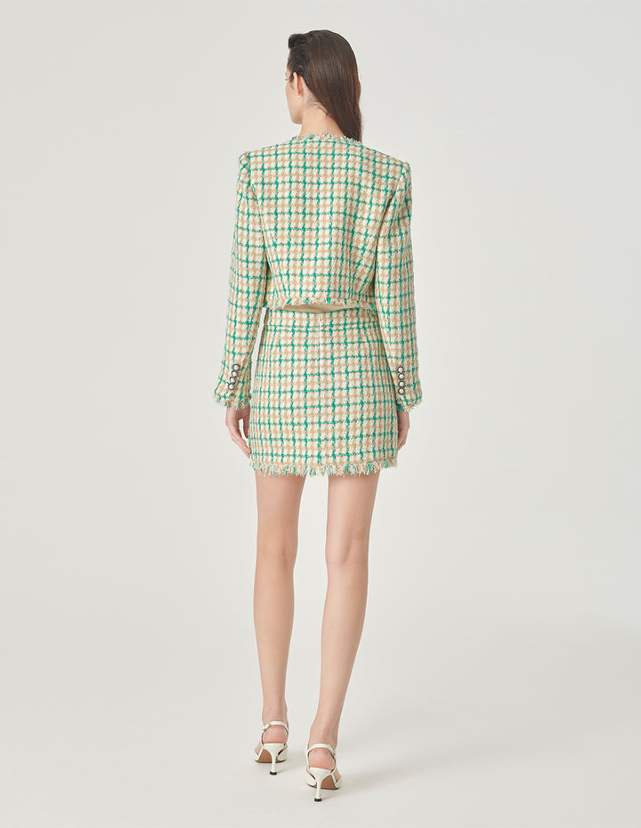 MARYLING Plaid Tweed Small A Line Skirt