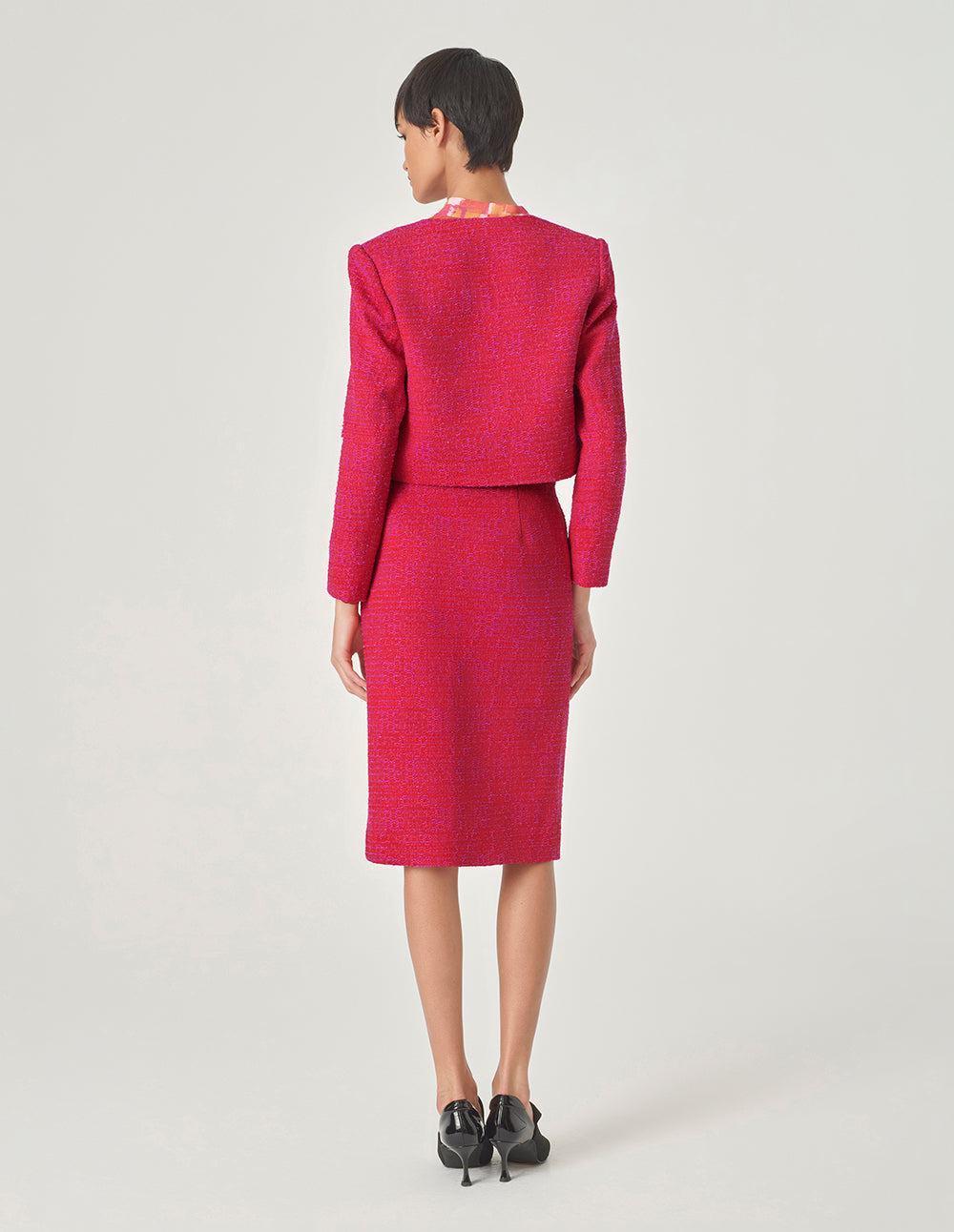 MARYLING Red Slit Tweed Hip-Hugging Skirt