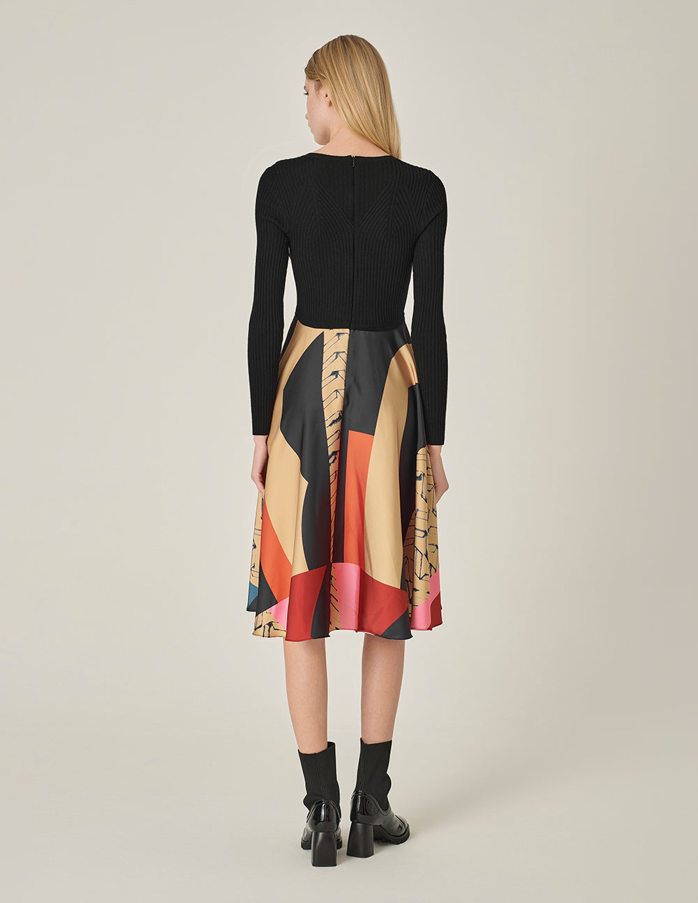 MARYLING V-Neck Printed Knitted Patchwork Dress