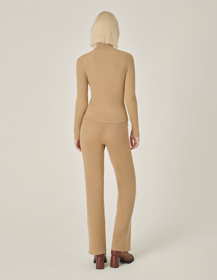 MARYLING Straight Wide-Leg Apricot Pocket Knitted Trousers