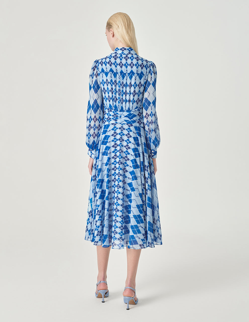 MARYLING Blue And White Plaid Shirt Collar A-Hem Dress