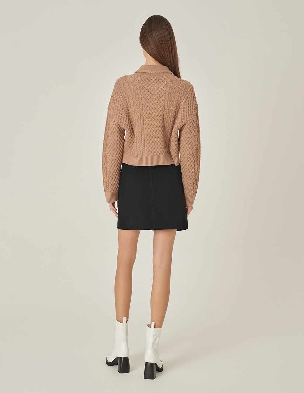 MARYLING Camel Lapel Double-Breasted Knitted Cardigan