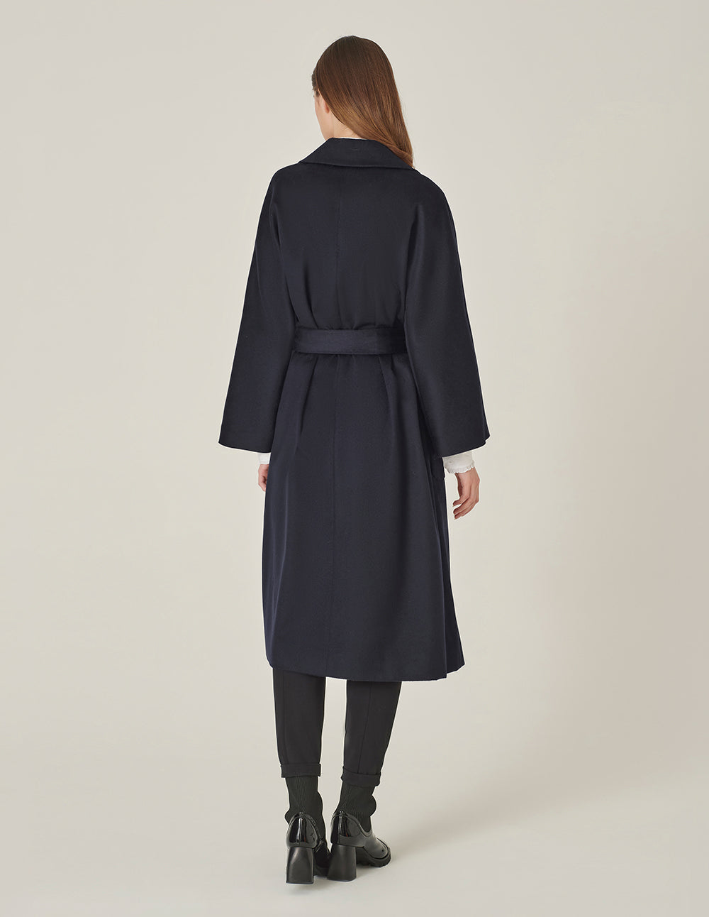 MARYLING Lapel Wrap A-Line Silhouette Silk-Cashmere Coat