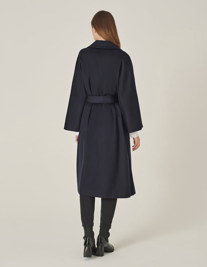 MARYLING Lapel Wrap A-Line Silhouette Silk-Cashmere Coat