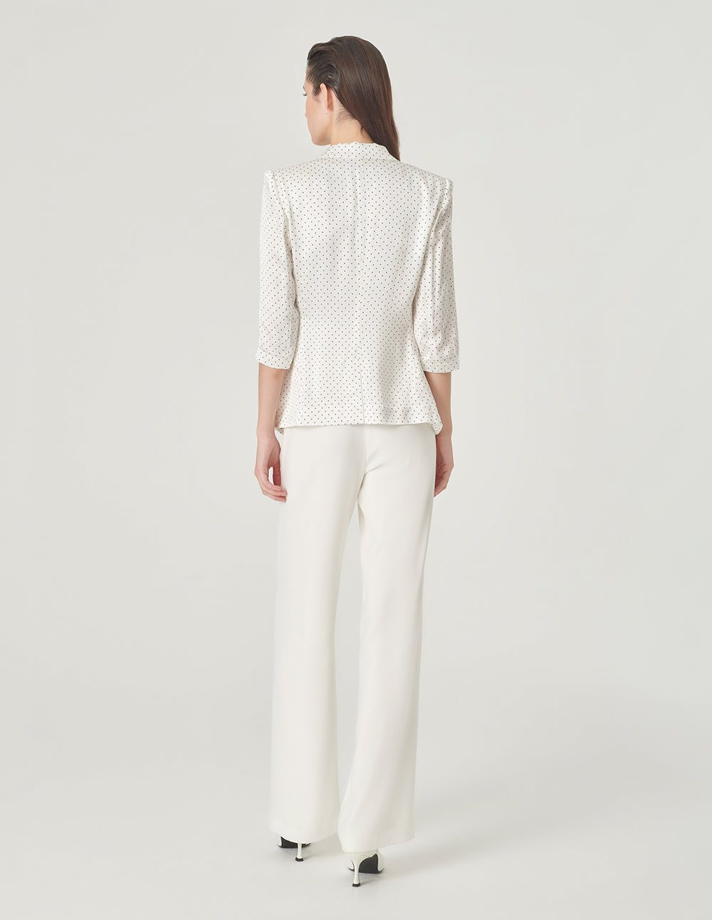 MARYLING Mid-Length Sleeve Polka-Dots White Blazer