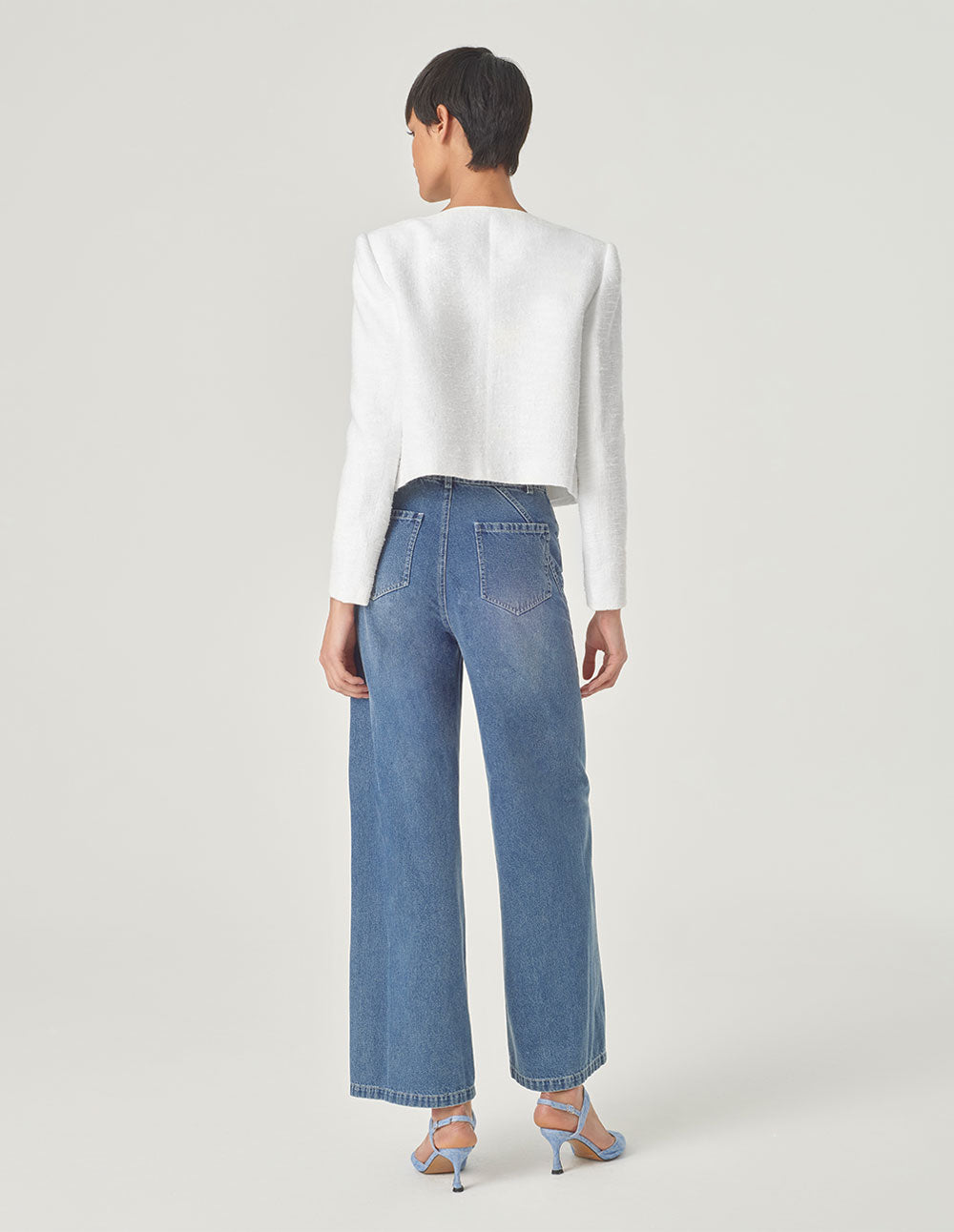 MARYLING White U-Shaped Collar Box Silhouette Short Jacket