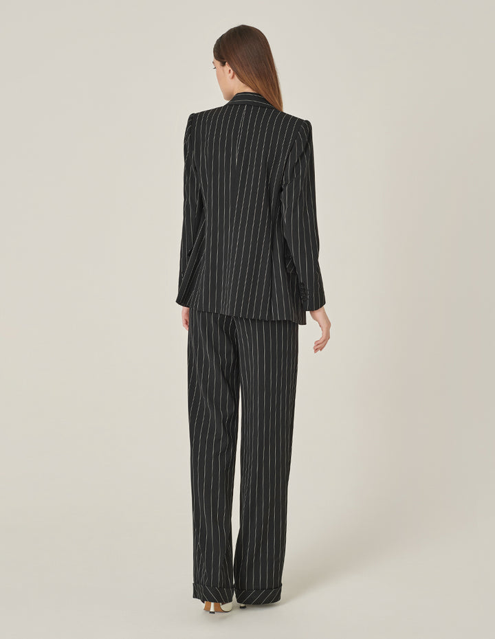 MARYLING Black And White Striped Straight Pants