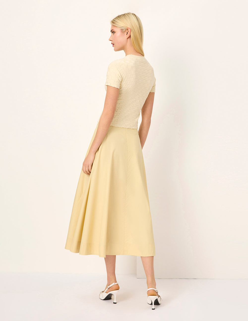 MARYLING Round-Neck Short-Sleeve Grid Breathable Cotton Knit Top